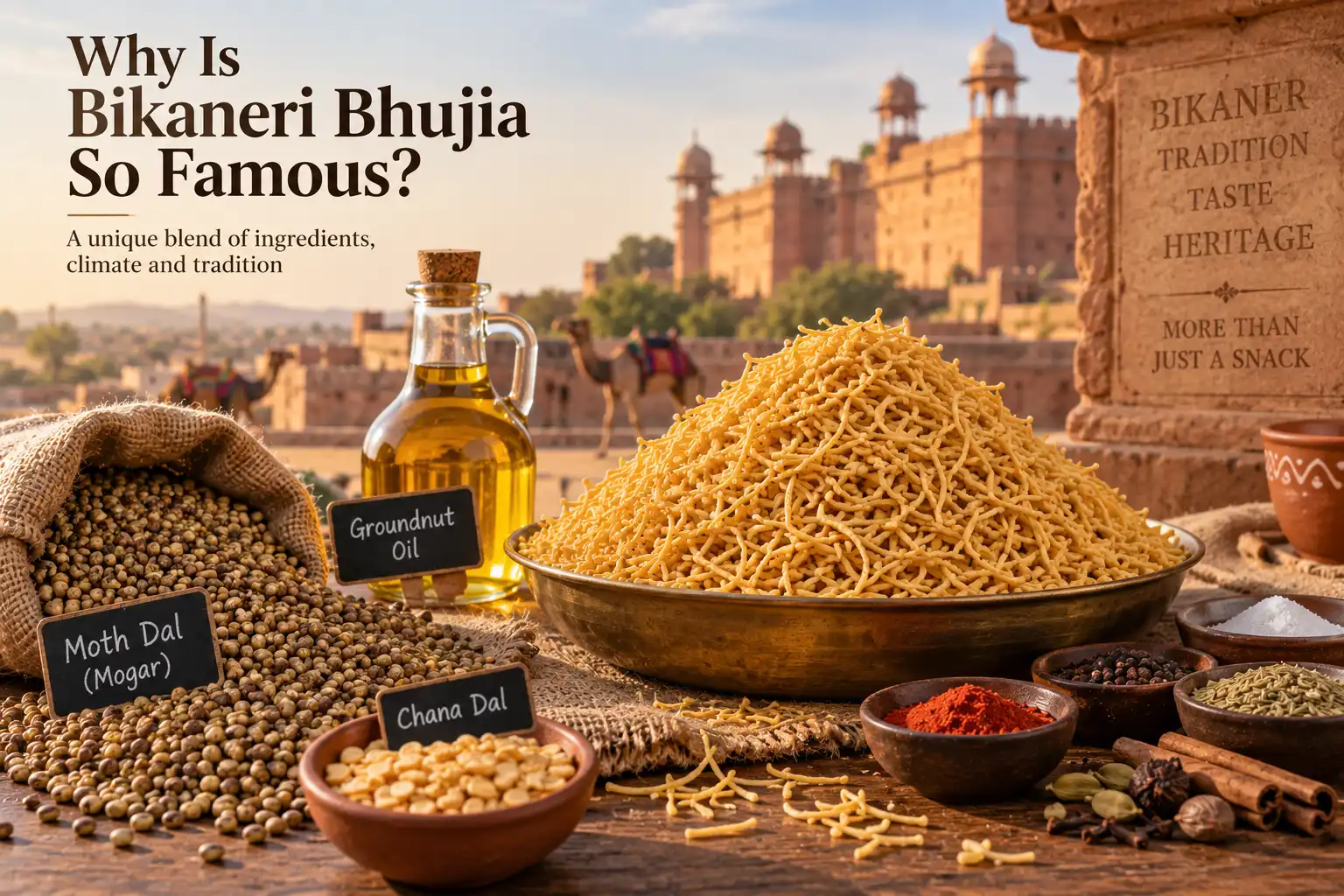 Bikaneri Bhujia with moth dal, chana dal and groundnut oil showcasing the traditional flavours of Bikan